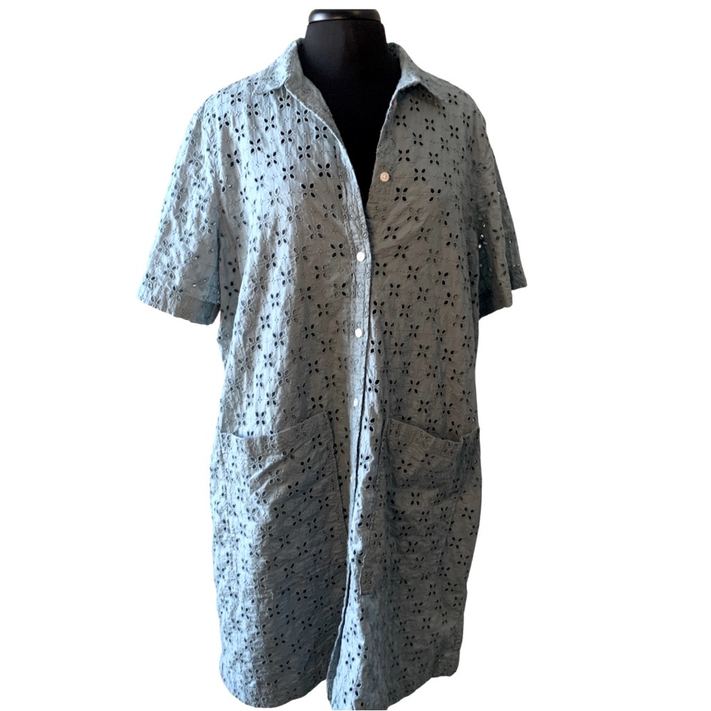 GAP Eyelet Dress Shirtdress Pockets Collared Robin's Egg Blue  Size XL NWT